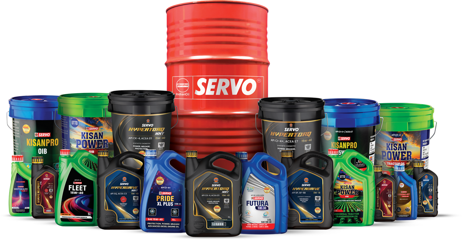 SERVO World-Class Lubricants Lineup - Drums, Pails, and Bottles